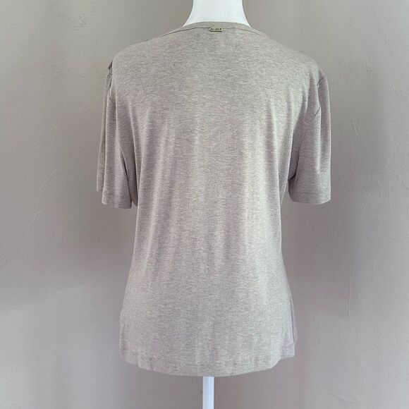 St. John Tee in Tan / Sand Melange with Pleated Shoulder Detail Size M - Picture 4 of 13